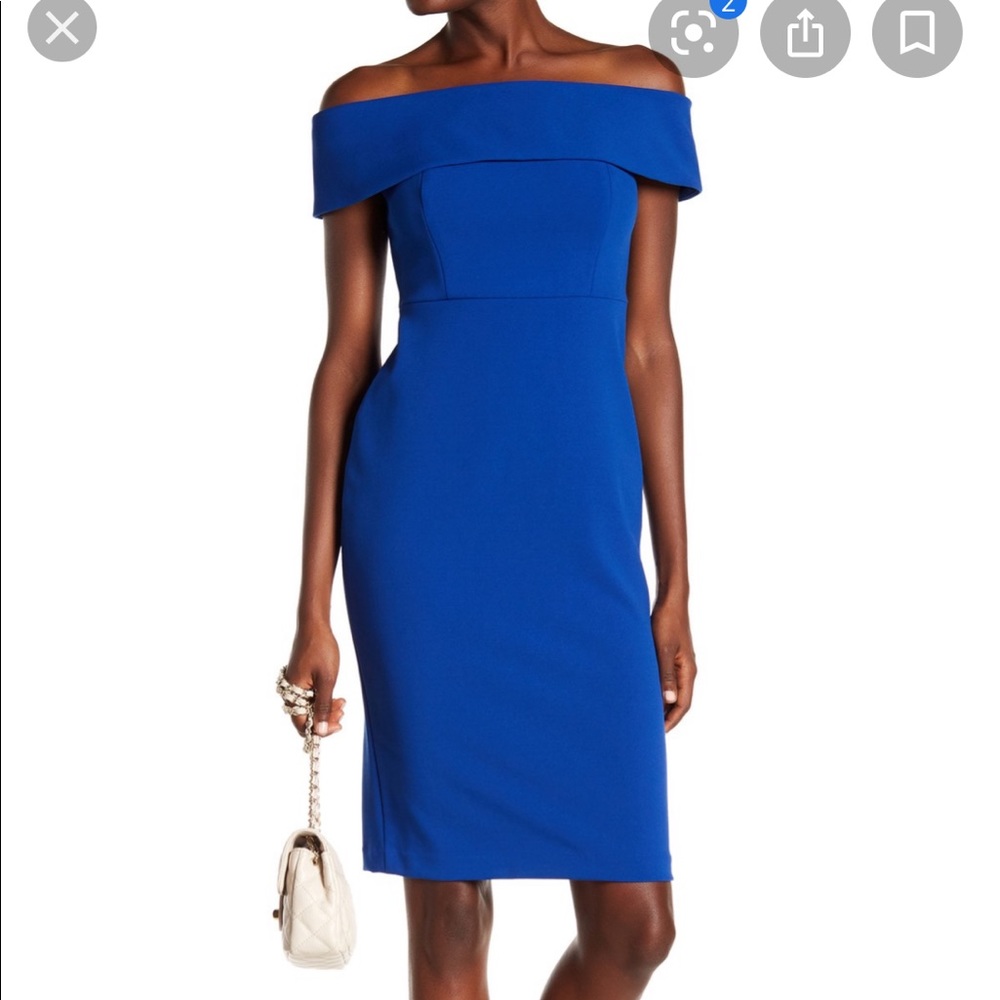 Royal blue Calvin Klein off-shoulder sheath dress